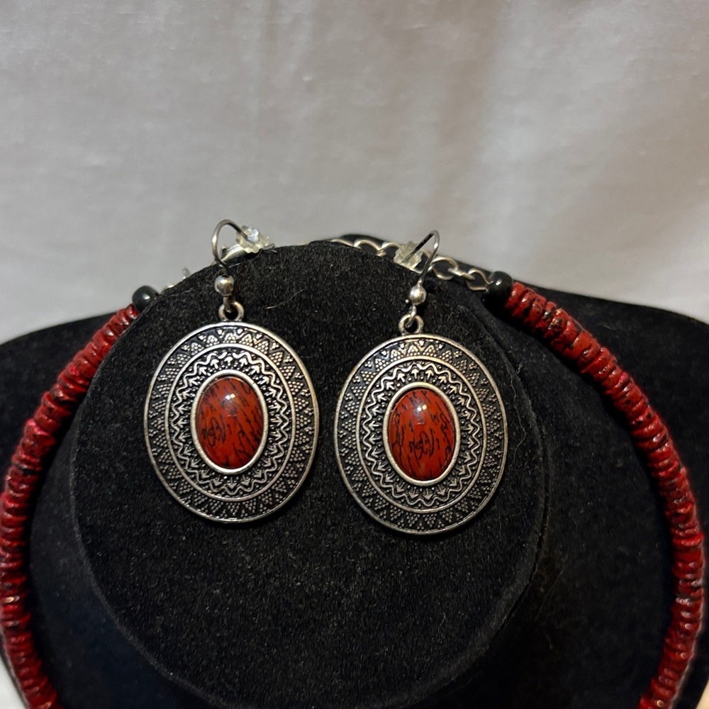 Premier Designs Boho Silver and Deep Red Jewelry Set - Picture 2 of 6